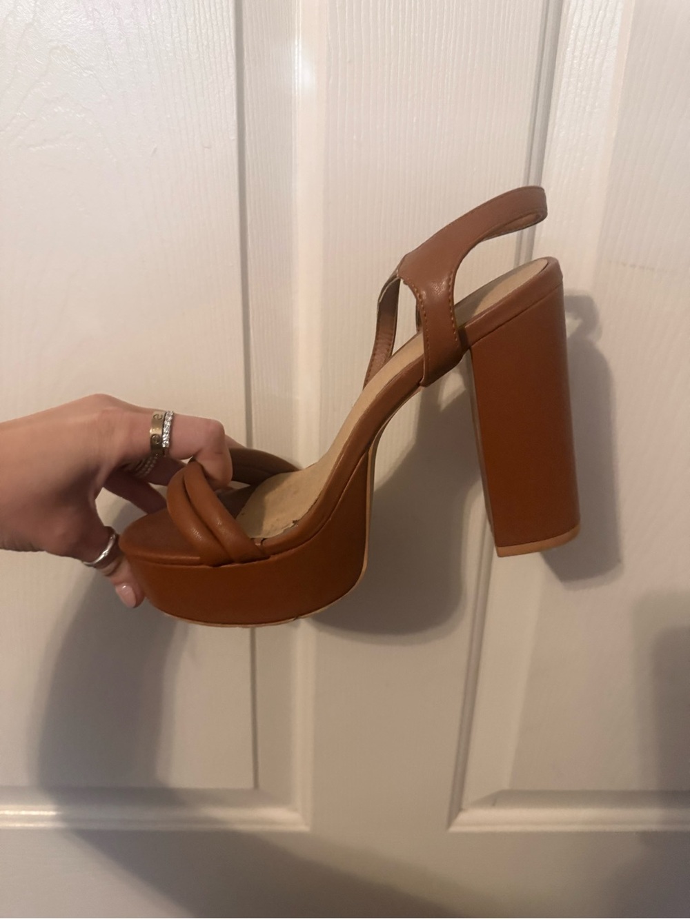 Cognac Platform Block Heel Sandals